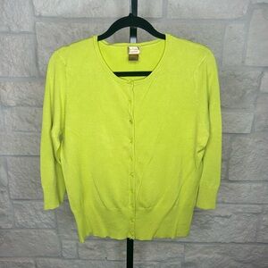 Nice Options Women’s Knit Sweater Cardigan Size Large Lime Green 3/4 Sleeves